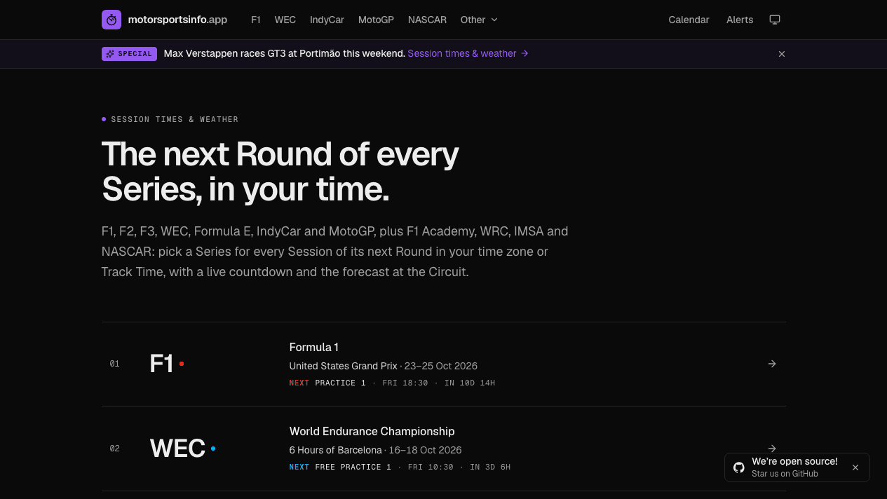 motorsportsinfo.app homepage
