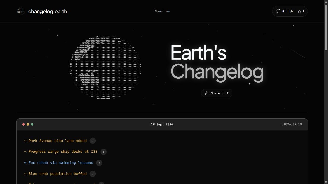 changelog.earth homepage